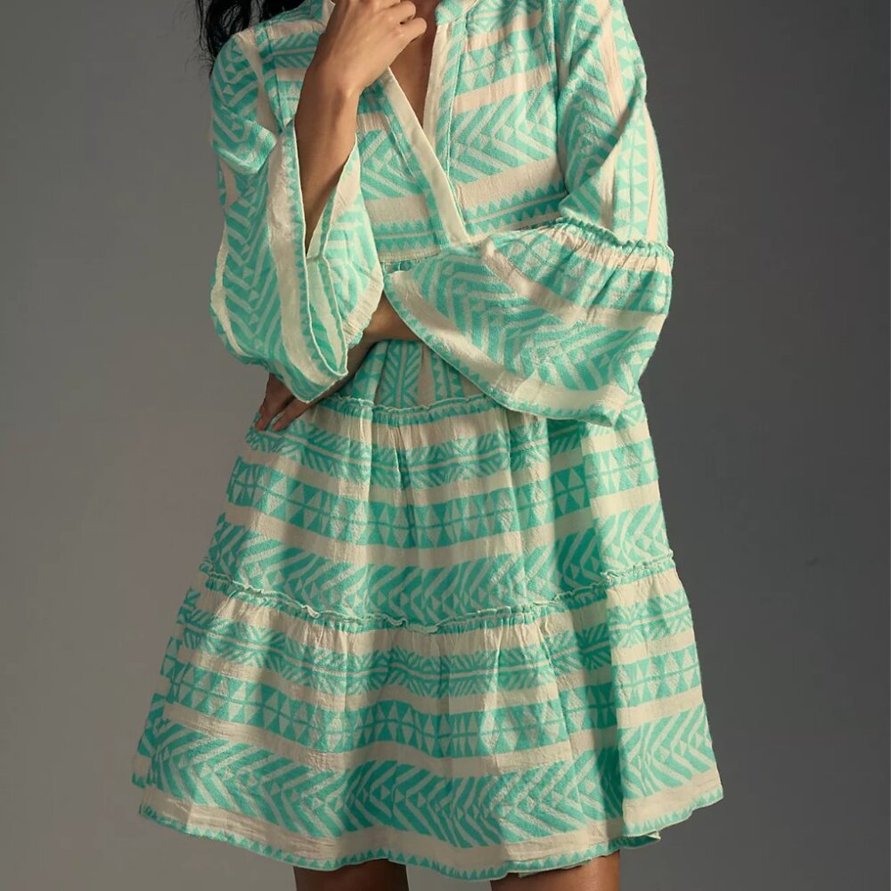 NWT Anthro Devotion Twins Embroidered Ella Tunic Dress in Mint color in XS